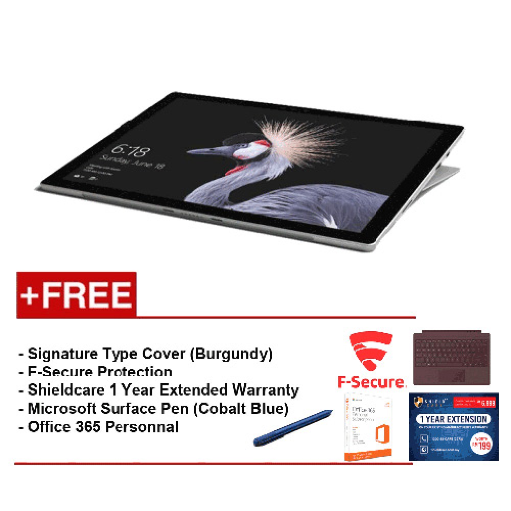 NEW Microsoft Surface Pro-Core i58G / 256GB Free Surface Pro Type Cover (Burgundy) + Shield care 1 Year Extended Warranty + F-Secure End Point Protection + Office 365 Personal + Microsoft Surface Pen (Cobalt Blue) NEW Microsoft Surface Pro-Core i58G / 256GB Free Surface Pro Type Cover (Burgundy) + Shield care 1 Year Extended Warranty + F-Secure End Point Protection + Office 365 Personal + Microsoft Surface Pen (Cobalt Blue)