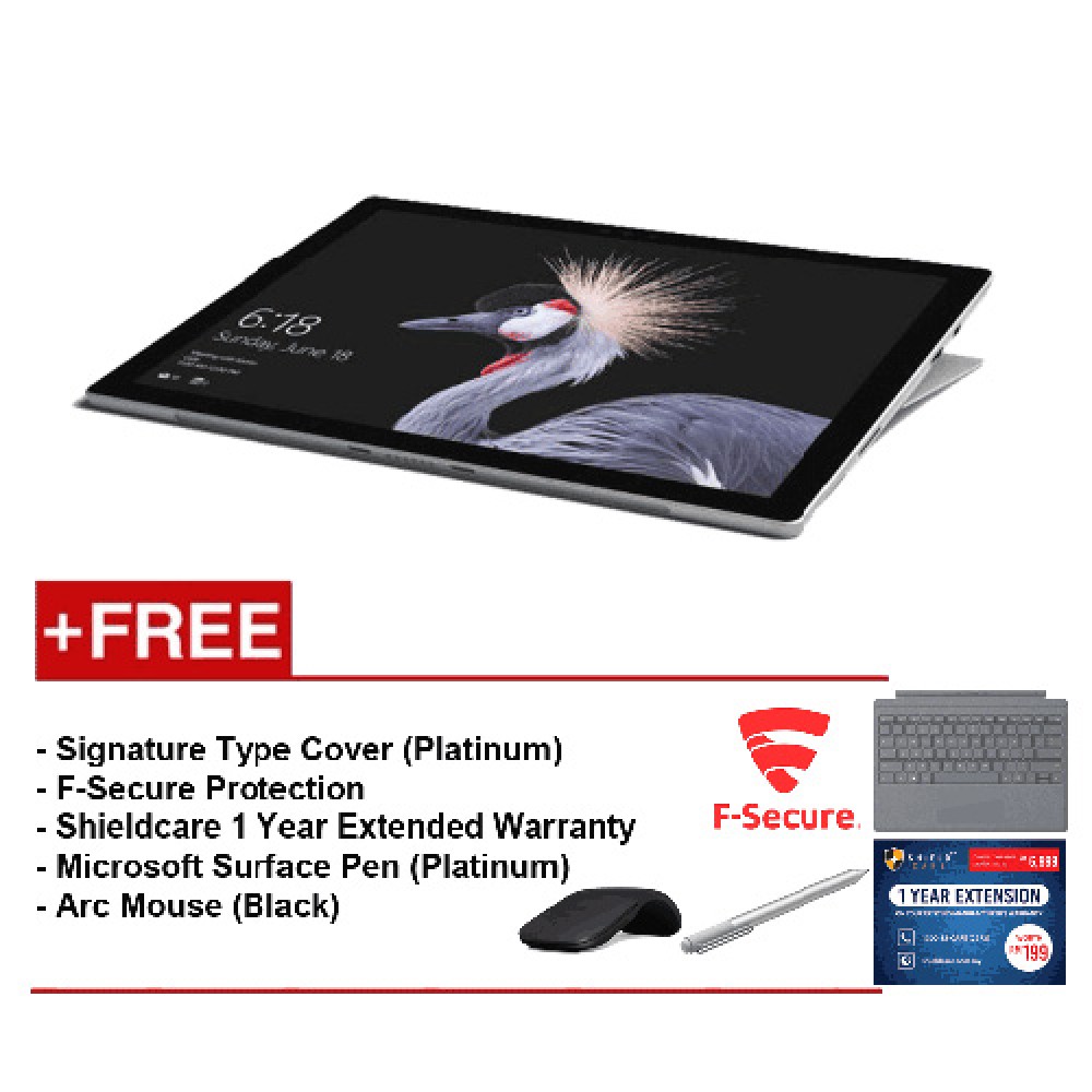 NEW Microsoft Surface Pro-Core i5 8G/256GB Free Surface Pro Type Cover (Platinum) + Shieldcare 1Year Extended Warranty + F-Secure End Point Protection + Arc Mouse (Black) + Microsoft Surface Pen (Platinum) NEW Microsoft Surface Pro-Core i5 8G/256GB Free Surface Pro Type Cover (Platinum) + Shieldcare 1Year Extended Warranty + F-Secure End Point Protection + Arc Mouse (Black) + Microsoft Surface Pen (Platinum)