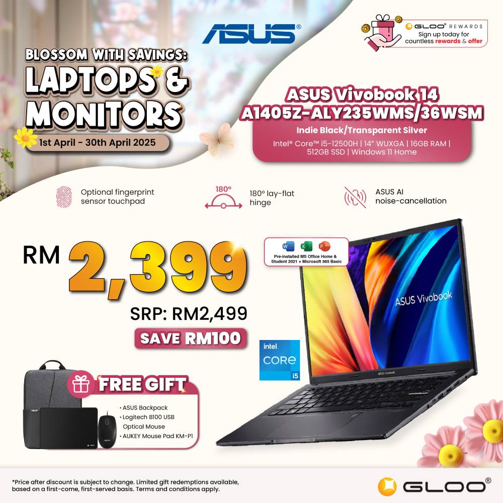 ASUS Vivobook 14 A1405Z-ALY235WMS Laptop (Intel® Core™ i5-12500H | 14” WUXGA | 16GB RAM | 512GB SSD | Intel Iris Xᵉ Graphics | Windows 11 Home) 