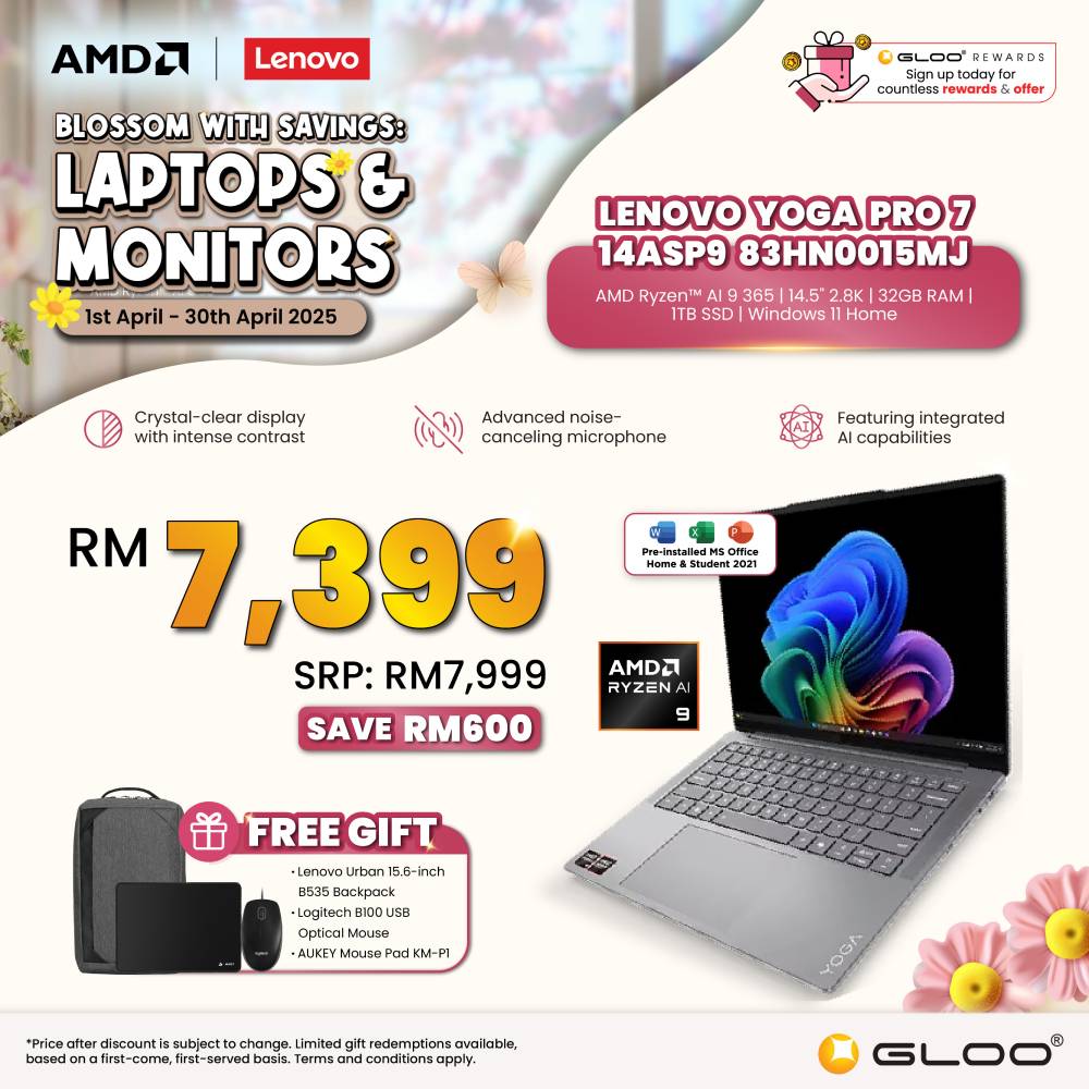 Lenovo Yoga Pro 7 14ASP9 83HN0015MJ Laptop (R9 AI-365,32GB,1TB SSD,Integrated Graphics,H&S,14.5”2.8K OLED,W11H,Luna Grey,2Y)