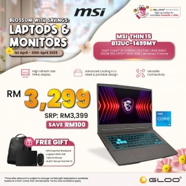 MSI Thin 15 B12UC-1499MY Gaming Laptop (i5-12450H,8GB, 512GB SSD,RTX3050 4GB,15.6"FHD,W11H,Gray,2Y)