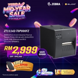 ZEBRA ZT111 4-inch Industrial Thermal Transfer Printer 203 dpi with UK/AU/JP/EU Cords, USB, Ethernet and BTLE (ZT11142-T0P000FZ)