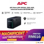 APC Back-UPS 1200VA, 230V, AVR, Universal Sockets BX1200MI-MS - Black