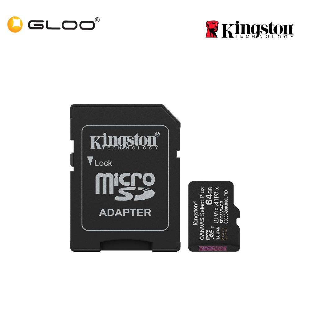 Kingston 64GB Canvas Select Plus UHS-I microSDXC Memory Card with SD Adapter SDCS3/64GB