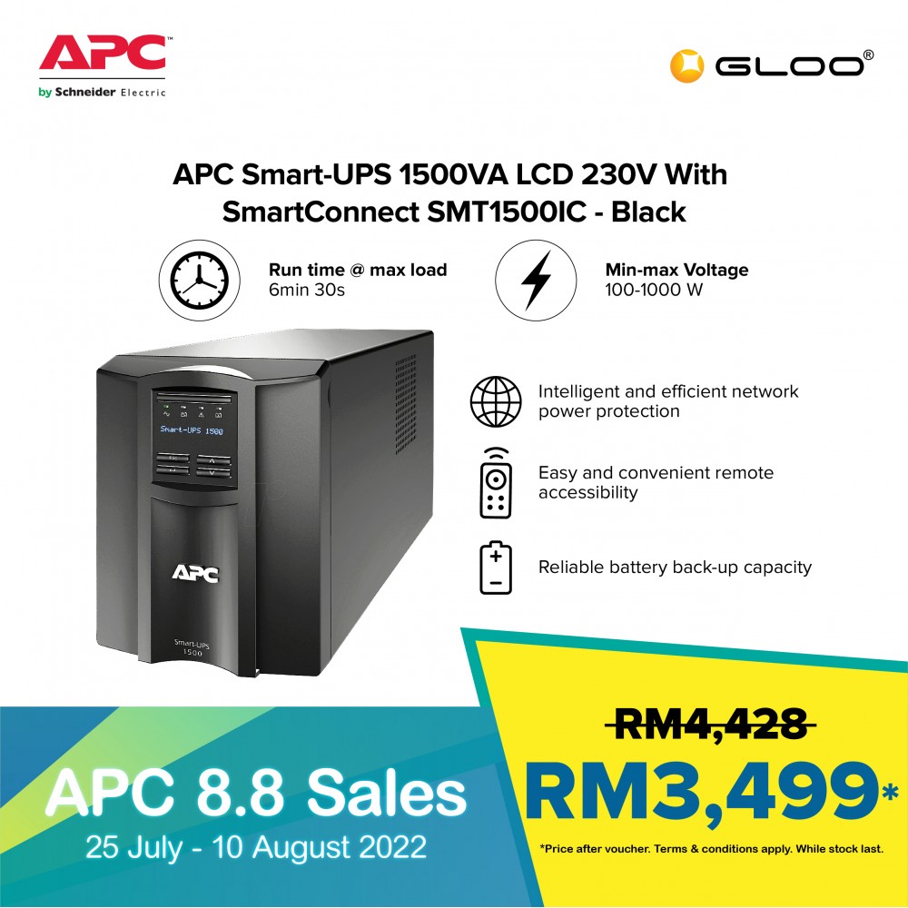 APC Smart-UPS 1500VA LCD 230V with SmartConnect SMT1500IC - Black