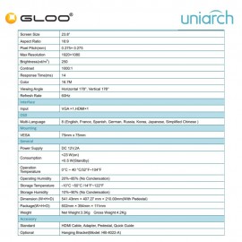 Uniarch MW-LC24-S 24" FHD IPS Monitor 100Hz 5ms HDMI VGA Built-in Speaker