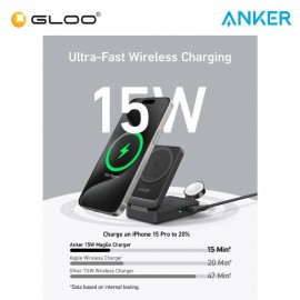 Anker MagGo Wireless Charging Station (15W, Foldable 3-in-1) - Black