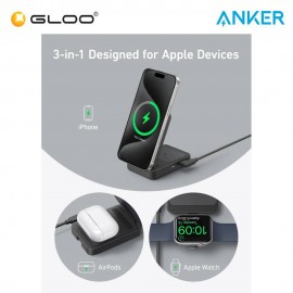 Anker MagGo Wireless Charging Station (15W, Foldable 3-in-1) - Black