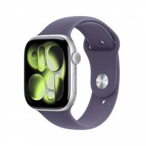 Apple Watch Series 11 GPS 46mm Silver Aluminium Case with Purple Fog Sport Band - S/M MEV94X/A