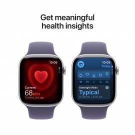 Apple Watch Series 11 GPS 46mm Silver Aluminium Case with Purple Fog Sport Band - S/M MEV94X/A