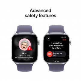 Apple Watch Series 11 GPS 46mm Silver Aluminium Case with Purple Fog Sport Band - S/M MEV94X/A