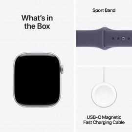 Apple Watch Series 11 GPS 46mm Silver Aluminium Case with Purple Fog Sport Band - S/M MEV94X/A