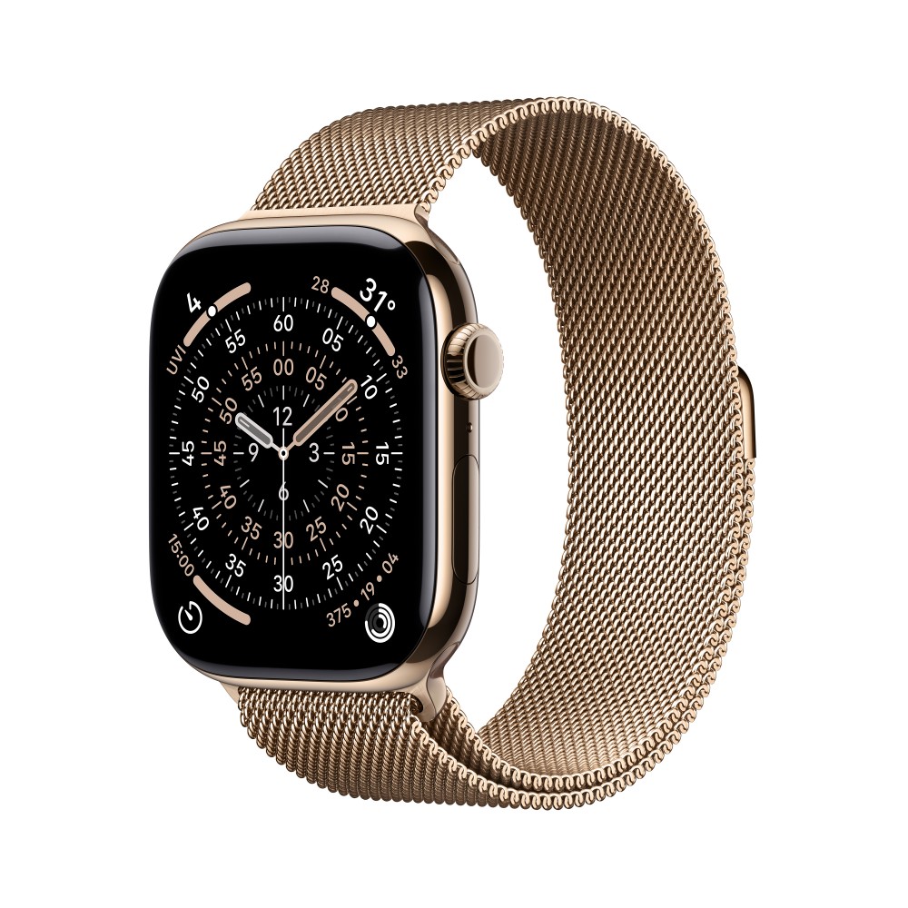 Apple Watch Series 11 GPS + Cellular 46mm Gold Titanium Case with Gold Milanese Loop - S/M MFD74X/A