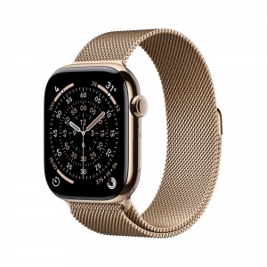 Apple Watch Series 11 GPS + Cellular 46mm Gold Titanium Case with Gold Milanese Loop - S/M MFD74X/A