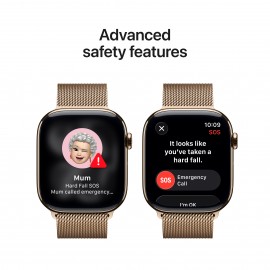 Apple Watch Series 11 GPS + Cellular 46mm Gold Titanium Case with Gold Milanese Loop - S/M MFD74X/A