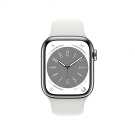 Apple Watch Series 8 GPS + Cellular, 41mm Silver Stainless Steel Case with White Sport Band