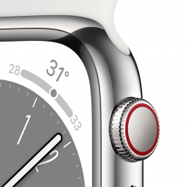 Apple Watch Series 8 GPS + Cellular, 41mm Silver Stainless Steel Case with White Sport Band