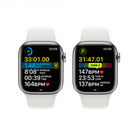 Apple Watch Series 8 GPS + Cellular, 41mm Silver Stainless Steel Case with White Sport Band