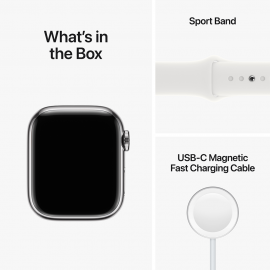 Apple Watch Series 8 GPS + Cellular, 41mm Silver Stainless Steel Case with White Sport Band