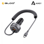 Aukey CC-P2 75W PPS Fast Charging Car Charger With Built In USB-C Cable and USB-A 689323788149