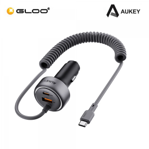 Aukey CC-P2 75W PPS Fast Charging Car Charger With Built In USB-C Cable and USB-A 689323788149