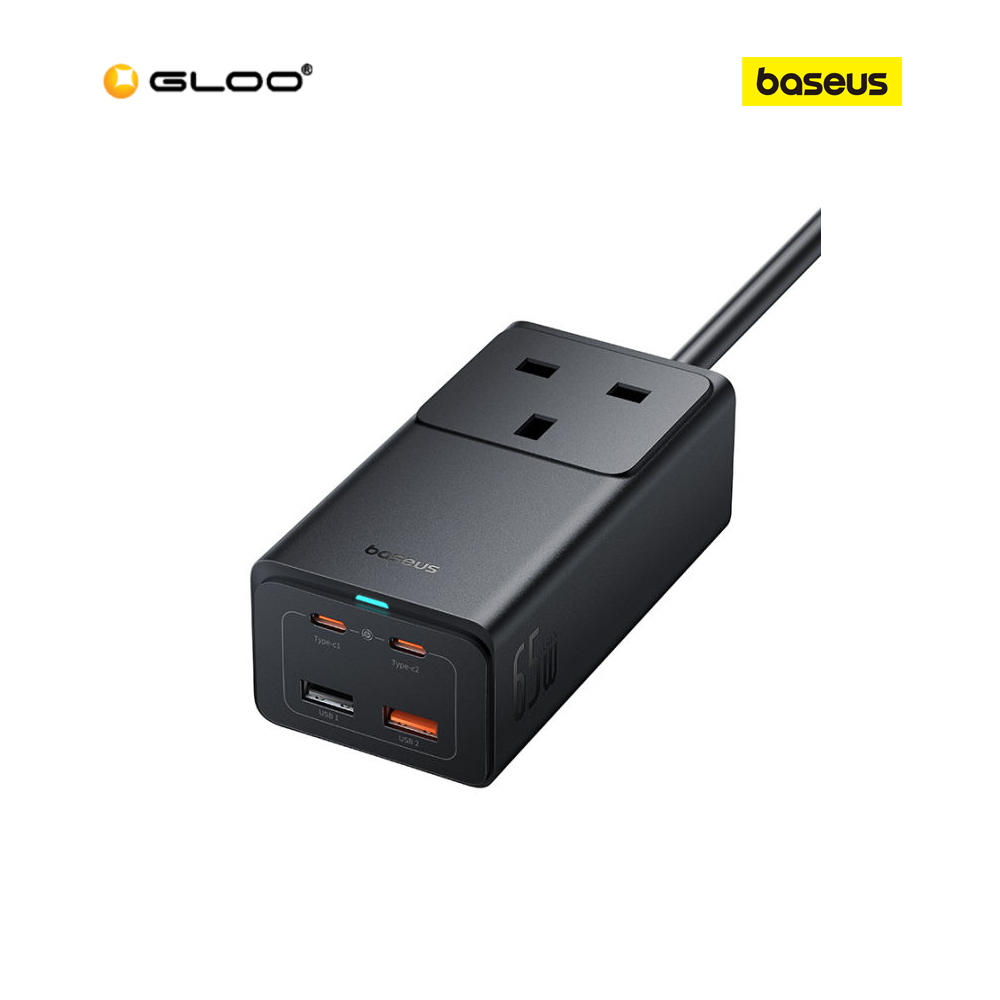 Baseus GaN5 Pro PowerCombo On Powerstrip AC+2U+2C 65W 1.5m UK Cluster Black (Include:Type-C to type-C 5A 1m)