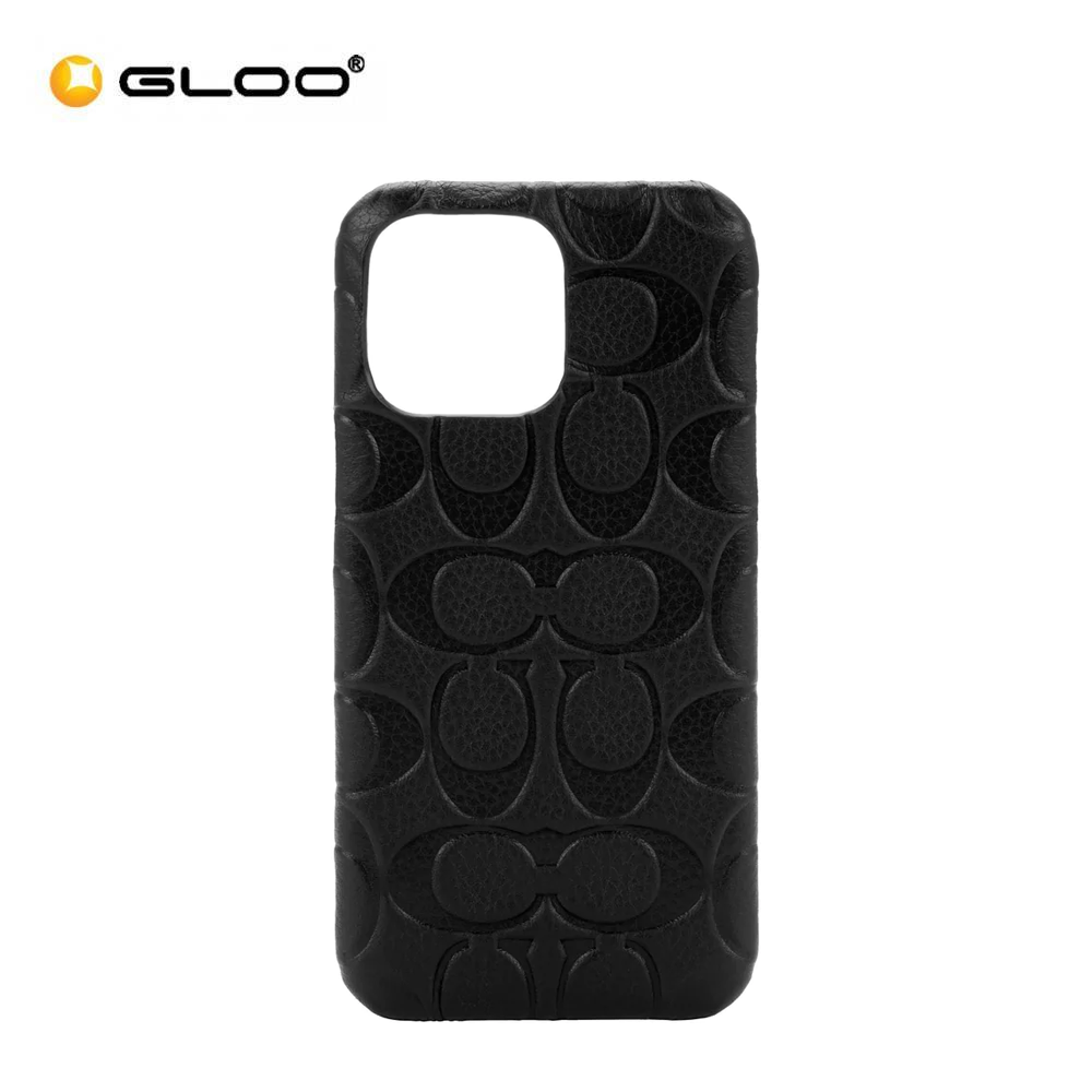COACH Leather Slim Wrap case iPhone 14 Pro 6.1" - Black Emboss Signature C Pebbled Leather 