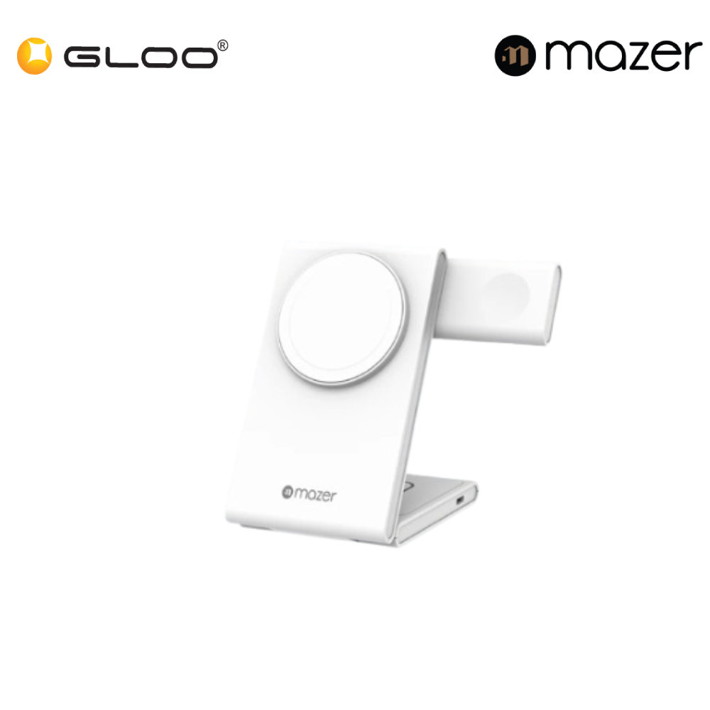 Mazer MagFold02/Qi2 Certified 20W Foldable 3in1 Wireless charger - White 8881304544795