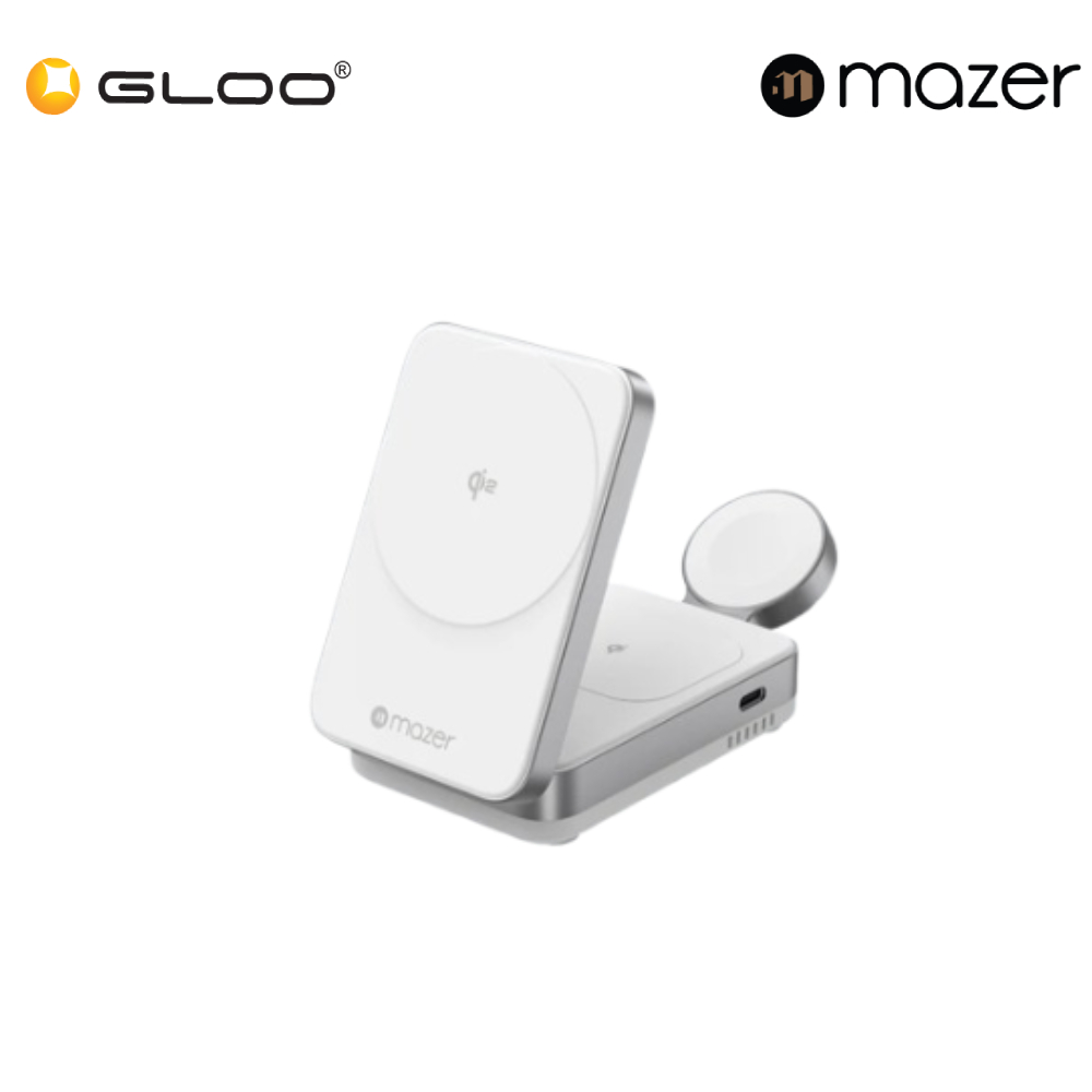 Mazer MagFold05/Qi2 Certified 23W Foldable 3in1 Wireless Charger - White 8881304544818