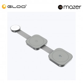 Mazer MagTrifold03 Qi2 Certified 15W 3-in-1 Foldable Wireless Travel Charger - Grey 8881304545181