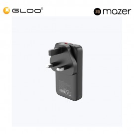 Mazer GaNPrestige Slim 65W GaN Wall Charger With Travel Pins (2 Ports) – Black 8881304545037