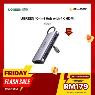 UGREEN USB-C To 3*USB 3.0 A+HDMI+VGA+RJ45 Gigabit+SD/TF+AUX3.5mm+PD Converter Adapter- 80133