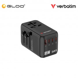 Verbatim 5-Ports 85W GaN Universal Travel Adapter with Retractable Cable (Blue) 023942301783