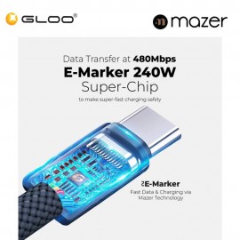 Mazer InfiniteFLEX2 Pro 240W/1M USB-C Braided Cable – Black 8881304545525
