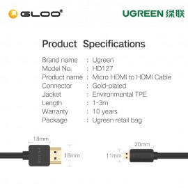 UGREEN Micro HDMI to HDMI cable 2.0V full copper 19+1-1.5M-30102