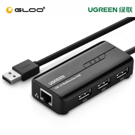 UGREEN USB-A MALE TO ETHERNET ADAPTOR+3 PORTS USB HUB-20264