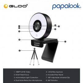 PAPALOOK PA552 Fixed Focus HD 1080P Beauty Webcam 6941428153036