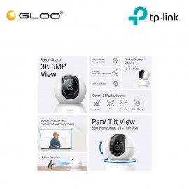 TP-LINK TAPO C230 Pan/Tilt AI Home Security Wifi 3K 5MP 2880×1620 Camera-White
