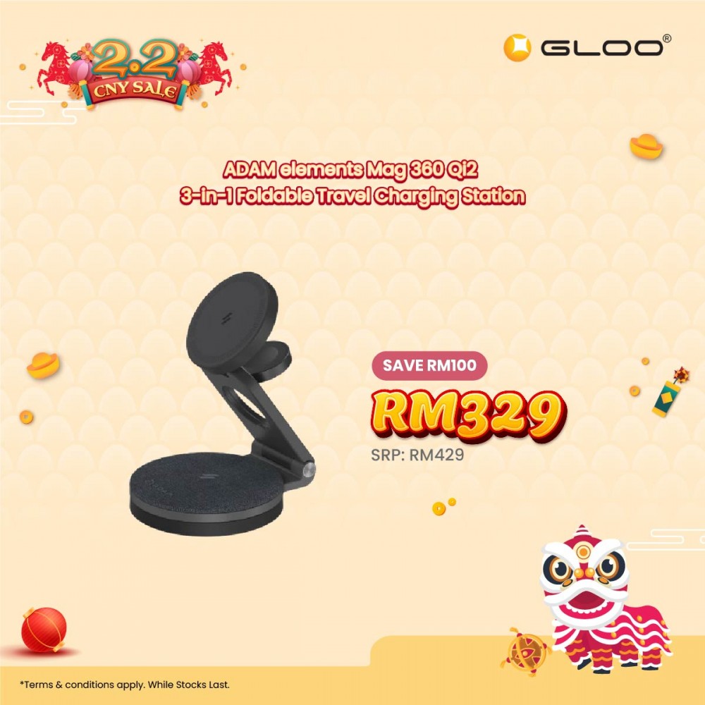 ADAM elements Mag 360 Qi2 3-in-1 Foldable Travel Charging Station APAADMAG360GY 840741115720