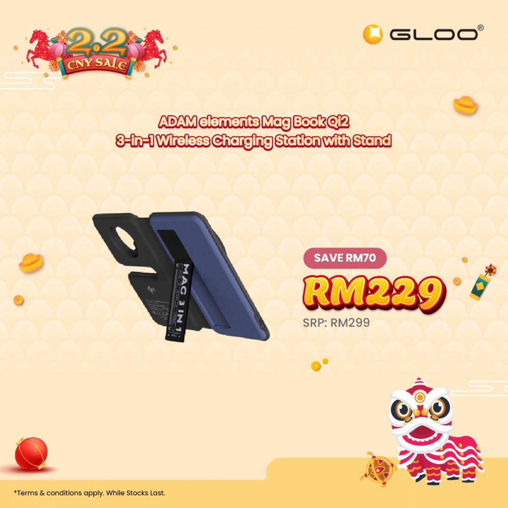 ADAM elements Mag Book Qi2 3-in-1 Wireless Charging Station with Stand (Black) APAADMAGBOKBK 840741115737