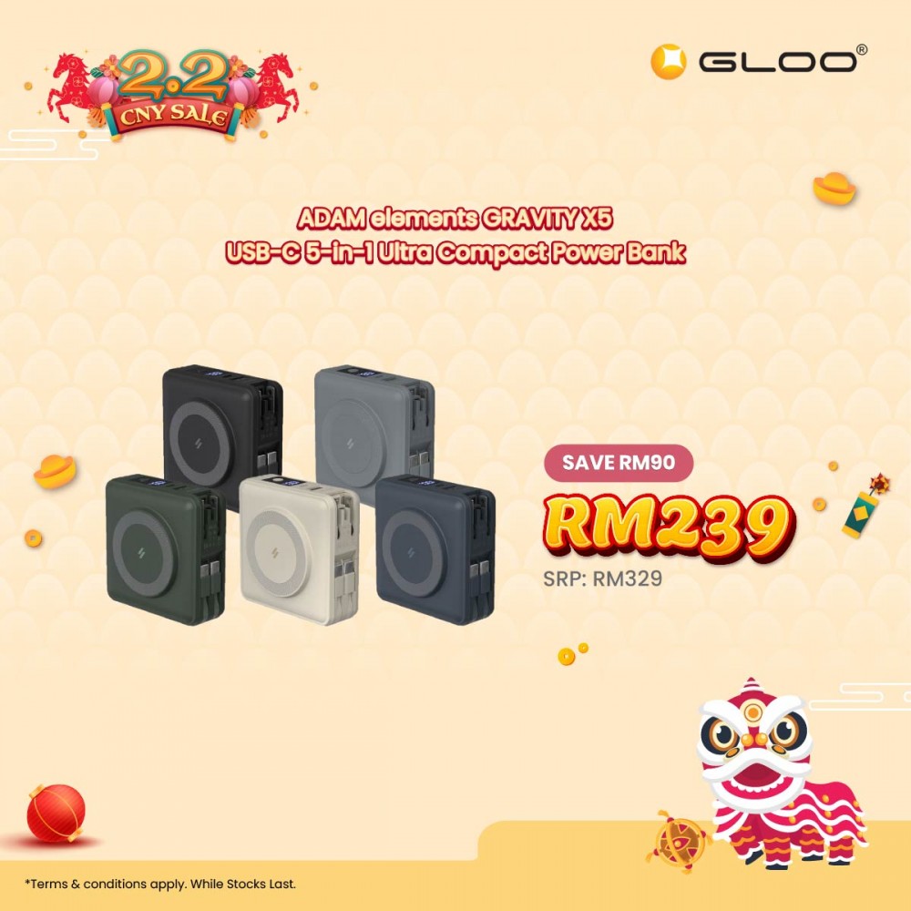 ADAM elements GRAVITY X5 USB-C 5-in-1 Ultra Compact Power Bank (Midnight) 840741115775