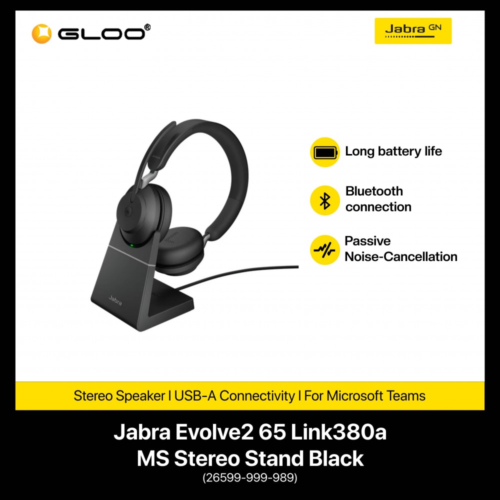 Jabra Evolve2 65 Link380a MS Stereo Stand Black 