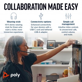 Poly Blackwire 3220 Stereo USB-C Headset +USB-C/A Adapter (8X228AA)