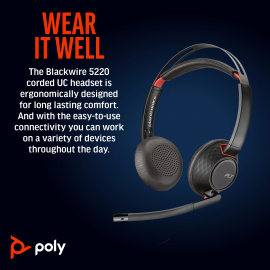 Poly Blackwire 5220 Stereo USB-C Headset +3.5mm Plug +USB-C/A Adapter (8X231AA)