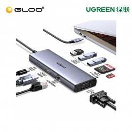 UGREEN USB-C 10IN1 DOCKING TO 3*USB-A 3.0+HDMI+VGA+RJ45 GIGABIT+SD/TF+AUX3.5MM+PD100W UG-CM498-15601