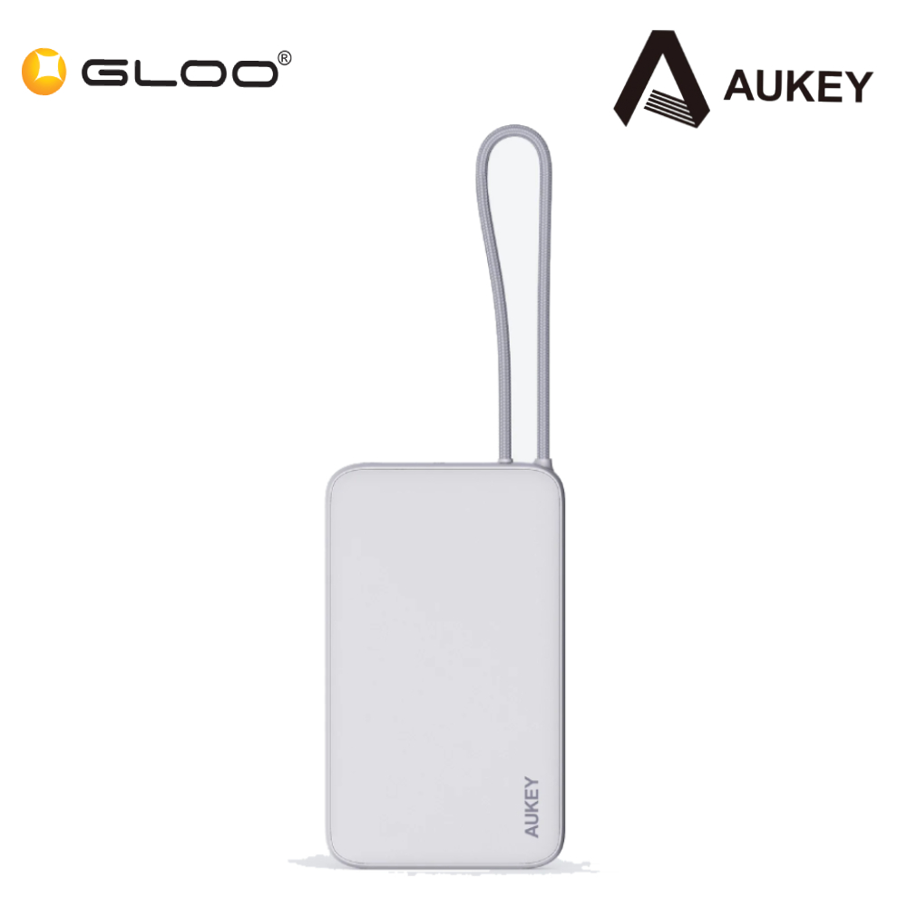 Aukey PB-Y53P 20W 10000mAh Slim Power Bank with Built-in USB C Cable - WHITE 689323789320