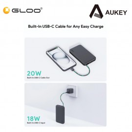 Aukey PB-Y53P 20W 10000mAh Slim Power Bank with Built-in USB C Cable - WHITE 689323789320
