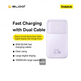 Baseus Comet Series Dual-Cable Digital Display Fast Charge Power Bank 10000mAh 22.5W Purple