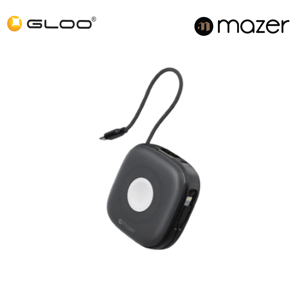 Mazer MagLink18i 10,000mAh Magnetic Wireless (Built-in USB-C+Lightning Cables) + Apple Watch Charging Power Bank - Black Grey 8881304544832