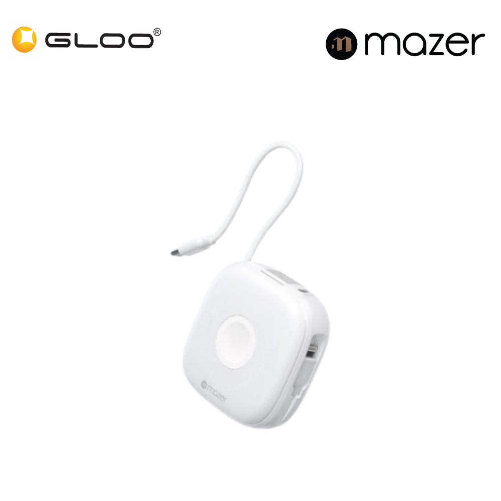 Mazer MagLink18i 10,000mAh Magnetic Wireless (Built-in USB-C+Lightning Cables) + Apple Watch Charging Power Bank - White 8881304544849